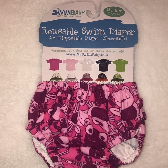 My Swim Baby Hat and Swim Diaper Size M 17-23 lbs Girl Pink Frogs UPF 50+ - Picture 3 of 6